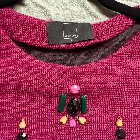 Sz Small Dolce Vita Pink Purple Peplum Beaded Quarter Sleeve Knit Blouse - Picture 5 of 7